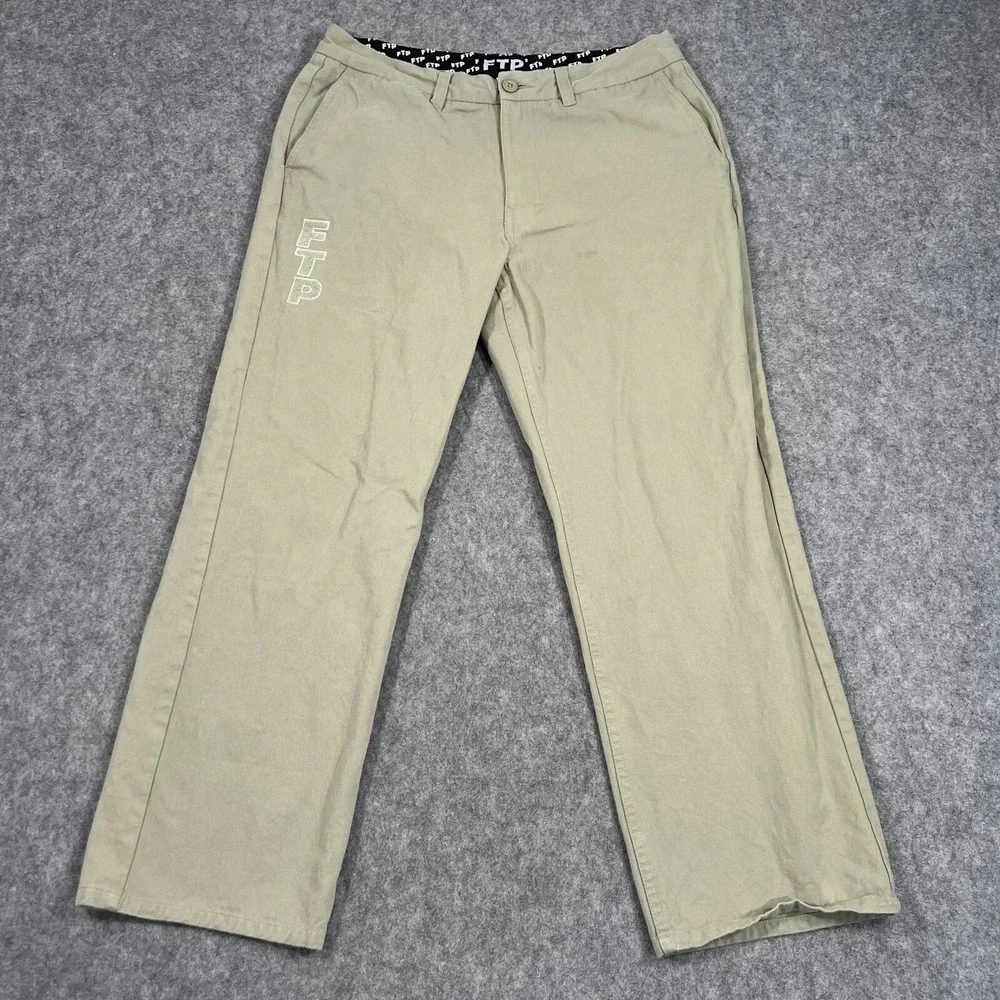 FTP Vintage Beige Flat‎ Front Chino Khaki Straight Leg Pants Men's Size 34x27